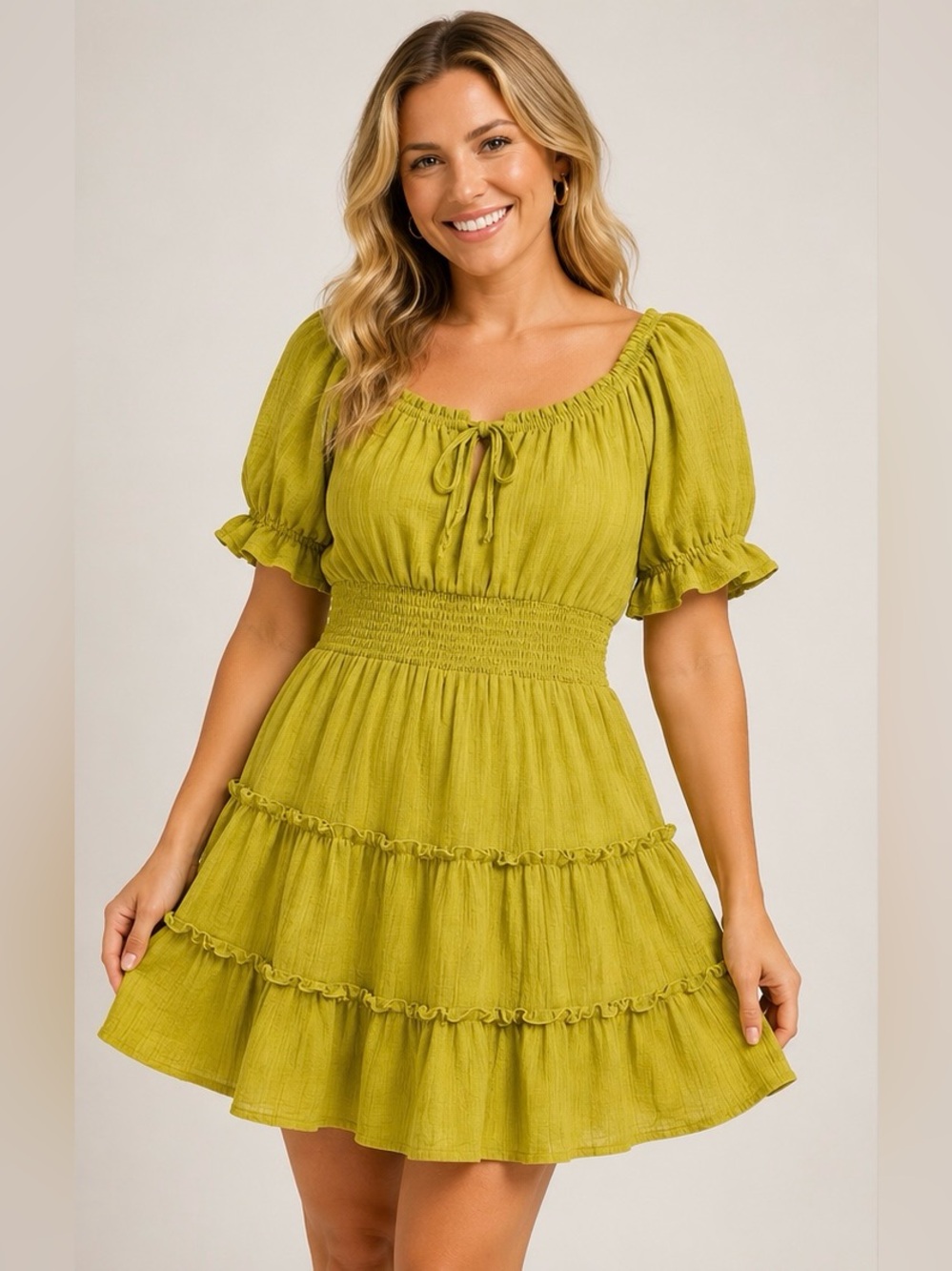 Indulge Women's XL Lime Green Off-the-Shoulder
Tiered Mini Dress